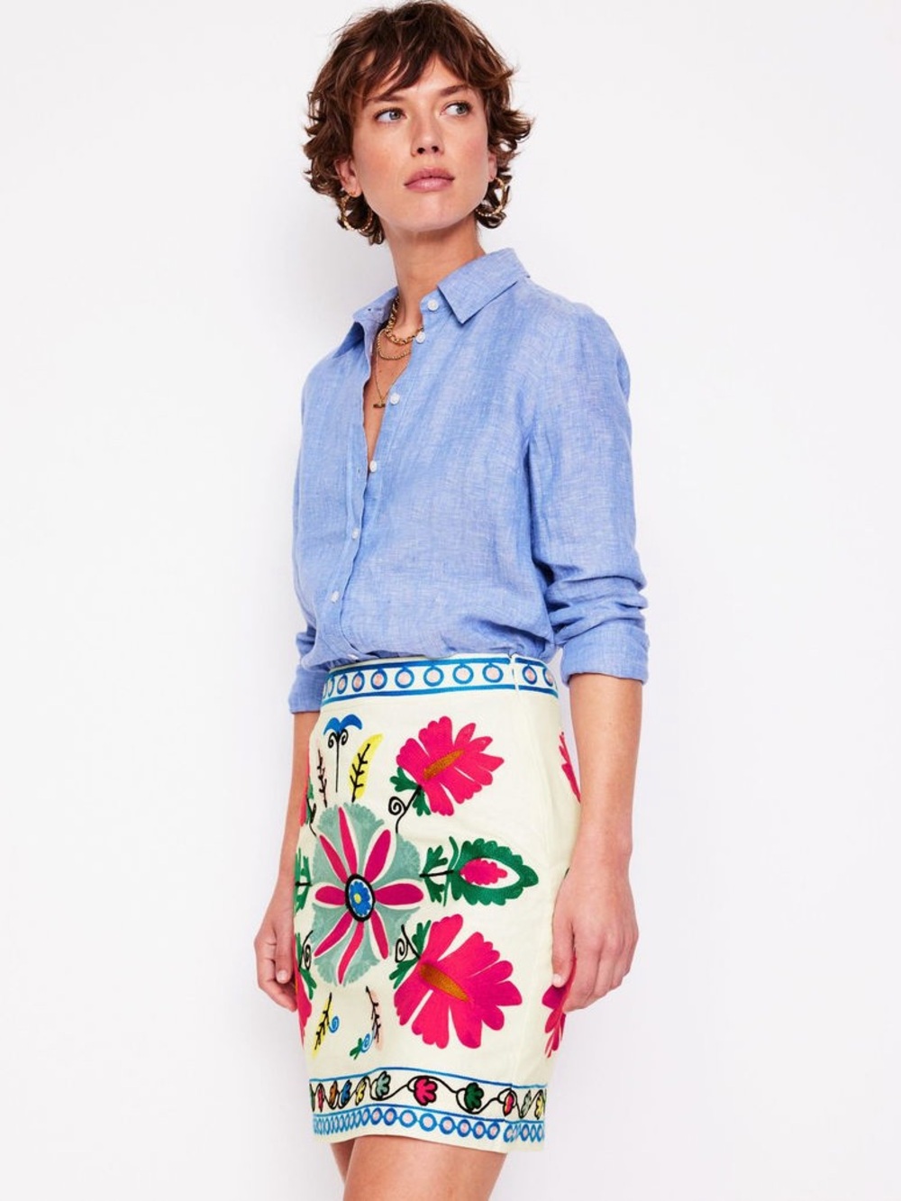Boden aline embroidered linen skirt size 8